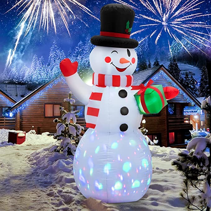 MAOYUE Christmas Inflatables, 5FT Outdoor Christmas Decorations, Inflatable Snowman Blow up Built-in Colorful Lights with Sandbags,Tethers, Stakes for Holiday, Outside, Yard, Lawn, Garden