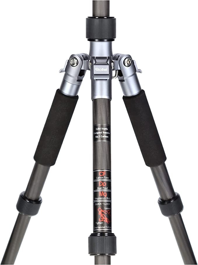 Rollei compact portable travel tripod, carbon fiber, titanium, with small package, ball head and tripod bag