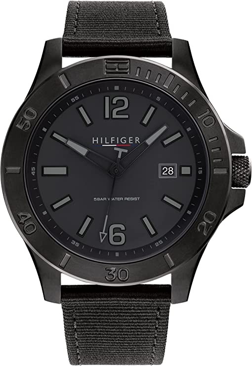 Tommy Hilfiger Men's Analog Quartz Watch, Leather Strap 1791993, Black, One Size, Lace-Up.