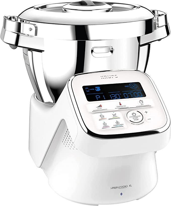 Krups Krupp HP60A1 iPrep & Cook XL Cooking Machine, 1550W, 3L Stainless Steel Bowl, 10 Programs + Manual Mode, 6 Accessories, with App and Bluetooth Voice Control, White