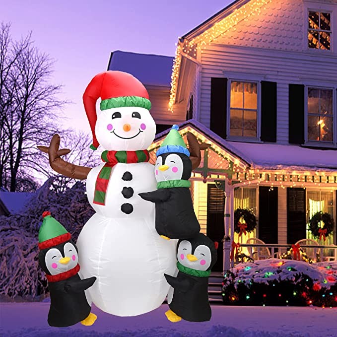 6FT Christmas Inflatable Decoration,Christmas Inflatable Snowman with Penguins Decoration with LEDs Blow Up Inflatables for Christmas/Holiday/Party/Yard/Garden